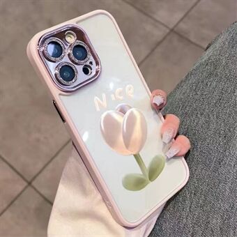 For iPhone 13 Pro Anti-Dust Phone Shell Tulip Pattern Phone Cover Glittery Powder Decor Glass+TPU Phone Case