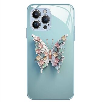 For iPhone 13 Pro 6.1 inch Stylish Butterfly Pattern Phone Case Tempered Glass+TPU Anti-scratch Cover