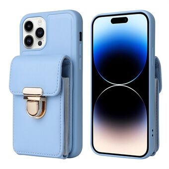 For iPhone 13 Pro Multiple Card Slots Phone Case Kickstand PU Leather Coated TPU Cover with Shoulder Strap