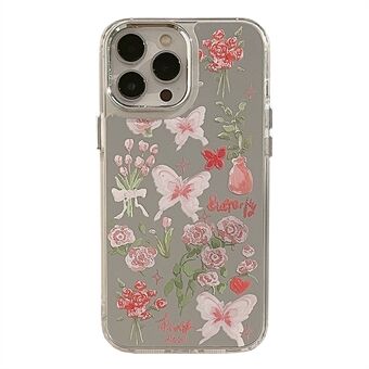 Phone Cover for iPhone 13 Pro 6.1 inch Butterfly Rose Flower Pattern Electroplating Mirror Surface TPU Case