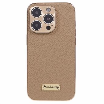 Electroplating Phone Cover for iPhone 13 Pro , Genuine Cow Leather+PC+TPU Cell Phone Case