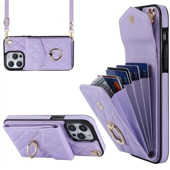 For iPhone 13 Pro 6.1 inch RFID Blocking PU Leather+TPU Phone Case Multiple Card Slots Ring Kickstand Cover