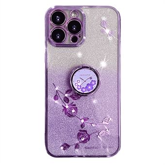 Cellphone Guard TPU Case for iPhone 13 Pro 6.1 inch , Ring Kickstand Flower Pattern Glitter Back Cover