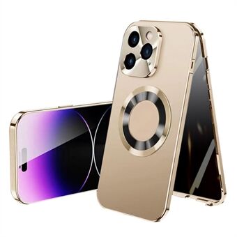 Logo View Magnetic Phone Case for iPhone 13 Pro PC+Aluminium Alloy+ Anti-peep Tempered Glass Cover Compatible with MagSafe