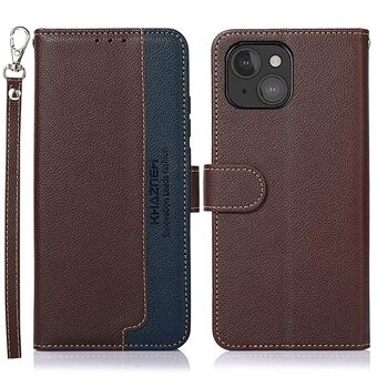 KHAZNEH Litchi Texture Wallet Stand Leather Phone Case Shell with Anti-theft Swiping Design for iPhone 13 mini 5.4 inch