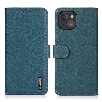 KHAZNEH Litchi Texture Top Layer Genuine Leather Cover Wallet Stand Phone Case for iPhone 13 mini 5.4 inch