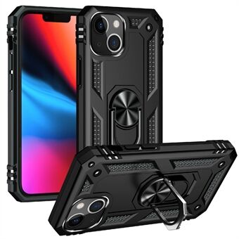 Military Grade Shockproof PC TPU Hybrid Phone Case for iPhone 13 mini 5.4 inch with Car Mount Rotary Ring Kickstand