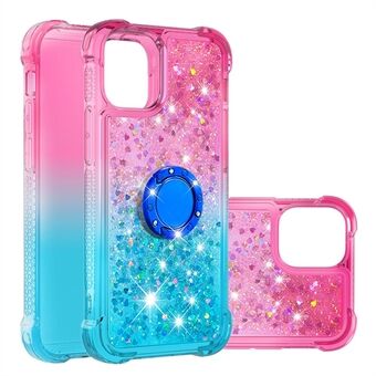 Gradient Liquid Bling Sparkle Quicksand Soft TPU Phone Case with Rotatable Ring Kickstand for iPhone 13 mini 5.4 inch