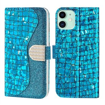 Well-protected Crocodile Texture Glittery Powder Splicing Leather Wallet Case for iPhone 13 mini 5.4 inch