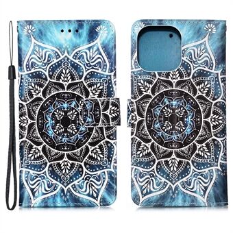 Pattern Printing Stand PU Leather Wallet Folio Flip Protective Case Cover with Wrist Strap for iPhone 13 mini 5.4 inch