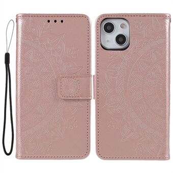 Imprinted Mandala Totem Pattern PU Leather Wallet Cover Slim Magnetic Shockproof Flip Case with Strap for iPhone 13 mini 5.4 inch