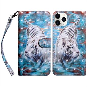 3D Creative Pattern Design PU Leather Wallet Magnetic Flip Folio Cover with Wrist Strap for iPhone 13 mini 5.4 inch