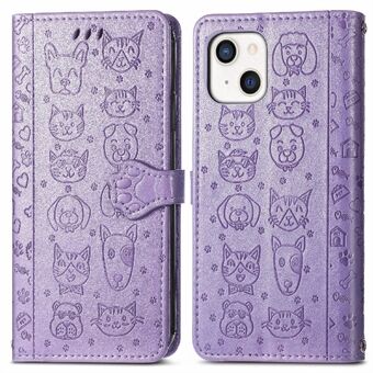 Shock-resistant Case Imprint Cat Dog Pattern Design PU Leather Cover for iPhone 13 mini 5.4 inch