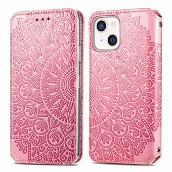 Magnetic Auto-absorbed Mandala Flower Imprinted Stand Wallet PU Leather Phone Case Shell for iPhone 13 mini 5.4 inch