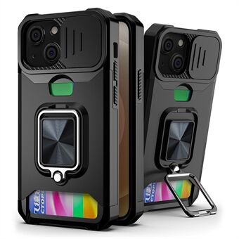 Lens Cover Design Hybrid Phone Case Camera Slider Cover Shell with Card Holder for iPhone 13 mini 5.4 inch