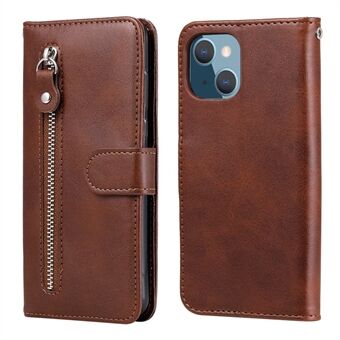 Drop-resistant Zipper Pocket Leather Wallet Phone Shell for iPhone 13 mini 5.4 inch