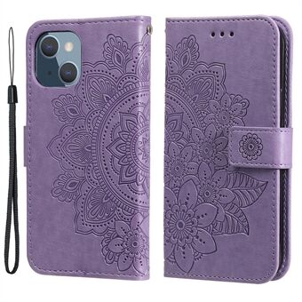 Flower Imprinting Wallet Anti-Scratch Leather Phone Stand Protector Case for iPhone 13 mini 5.4 inch