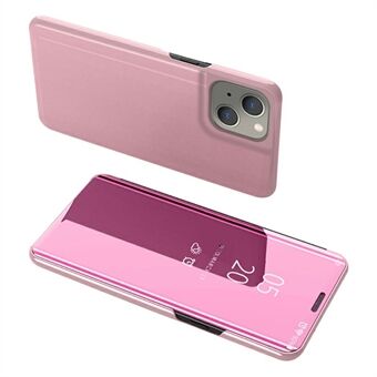 View Window Electroplating Mirror Surface Leather Stand Cover Cellphone Case for iPhone 13 mini 5.4 inch