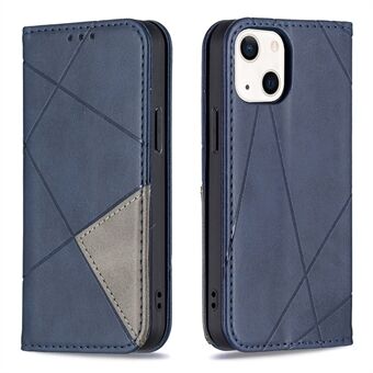 Geometric Splicing Pattern Card Holder Stand Design Leather Phone Case Shell for iPhone 13 mini 5.4 inch