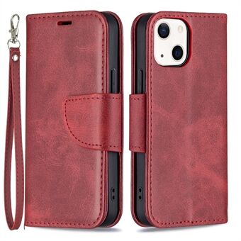 Solid Color Leather Wallet Case Phone Shell with Strap for iPhone 13 mini 5.4 inch