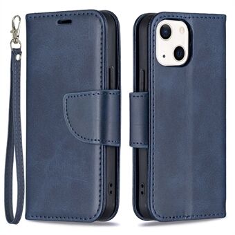 Solid Color Leather Wallet Case Phone Shell with Strap for iPhone 13 mini 5.4 inch