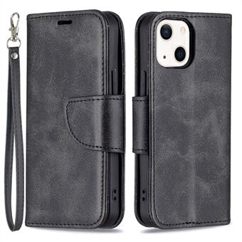 Solid Color Leather Wallet Case Phone Shell with Strap for iPhone 13 mini 5.4 inch