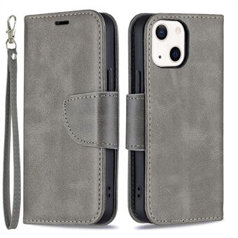 Solid Color Leather Wallet Case Phone Shell with Strap for iPhone 13 mini 5.4 inch