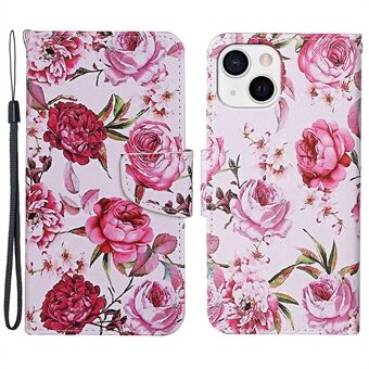 Pattern Printing Wallet Wrist Strap Protective PU Leather Phone Case Shell with Stand for iPhone 13 mini 5.4 inch