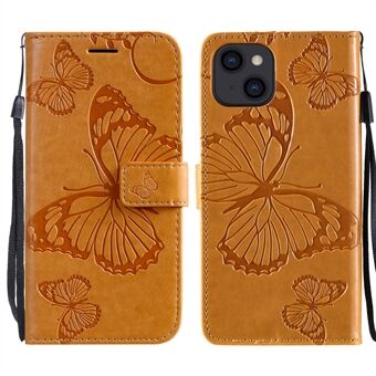 Anti-drop Butterfly Pattern Imprinting Leather Protective Stand Case with Strap for iPhone 13 mini 5.4 inch