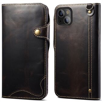 All-round Protective Genuine Leather Wallet Cover Case with Strap for iPhone 13 mini 5.4 inch