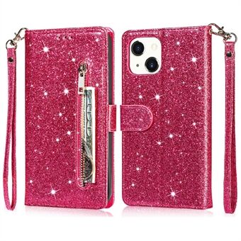 Glitter Sequins All-Round Protection Magnetic Clasp Zipper Pocket Wallet Flip Leather Phone Cover with Stand for iPhone 13 Mini 5.4 inch