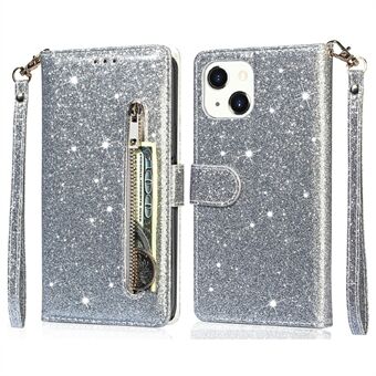 Glitter Sequins All-Round Protection Magnetic Clasp Zipper Pocket Wallet Flip Leather Phone Cover with Stand for iPhone 13 Mini 5.4 inch