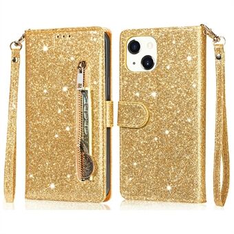 Glitter Sequins All-Round Protection Magnetic Clasp Zipper Pocket Wallet Flip Leather Phone Cover with Stand for iPhone 13 Mini 5.4 inch