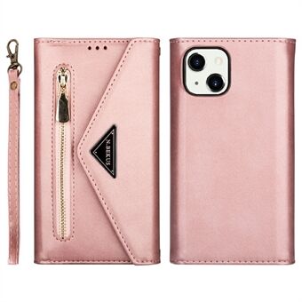 Full Protection Leather Zipper Wallet Design Skin Feeling Phone Case with Stand and Strap for iPhone 13 mini 5.4 inch