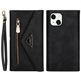 Full Protection Leather Zipper Wallet Design Skin Feeling Phone Case with Stand and Strap for iPhone 13 mini 5.4 inch