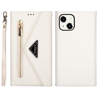 Full Protection Leather Zipper Wallet Design Skin Feeling Phone Case with Stand and Strap for iPhone 13 mini 5.4 inch