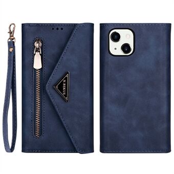 Full Protection Leather Zipper Wallet Design Skin Feeling Phone Case with Stand and Strap for iPhone 13 mini 5.4 inch