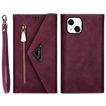 Full Protection Leather Zipper Wallet Design Skin Feeling Phone Case with Stand and Strap for iPhone 13 mini 5.4 inch