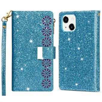 Glittery Starry Style Laser Carving Zipper Wallet Stand Leather Phone Case for iPhone 13 mini 5.4 inch