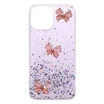 Sparkle Glitter 3D Butterfly Pattern Epoxy Soft TPU Phone Cover Case for iPhone 13 mini 5.4 inch