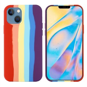 Creative Cute Rainbow Stripe Line Soft Liquid Silicone Case for Phone 13 mini 5.4 inch - Red