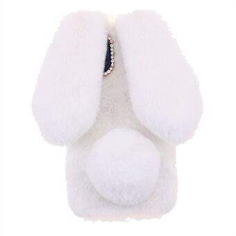 Bling Rhinestone Decor 3D Bunny Ears Soft Furry TPU Bumper Protective Skin Cover for iPhone 13 mini 5.4 inch