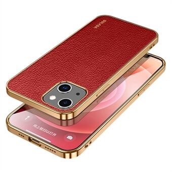 SULADA Scratch-Resistant Anti-Drop Durable Litchi Texture Electroplating Frame PU Leather Coated Hybrid Phone Case for iPhone 13 mini 5.4 inch