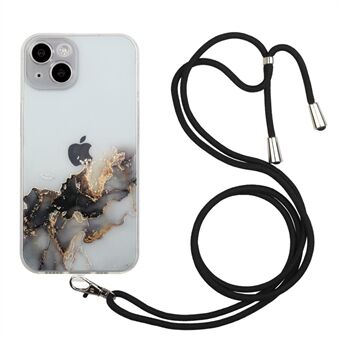 Adjustable Long Lanyard Design Flexible TPU Case with Marble Pattern Printing for iPhone 13 mini 5.4 inch