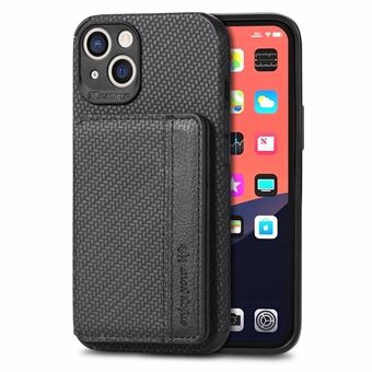 Scratch Resistant Carbon Fiber Texture Wallet Phone Case Design Built-in Magnet Leather Coated TPU Phone Cover with Kickstand for iPhone 13 mini 5.4 inch