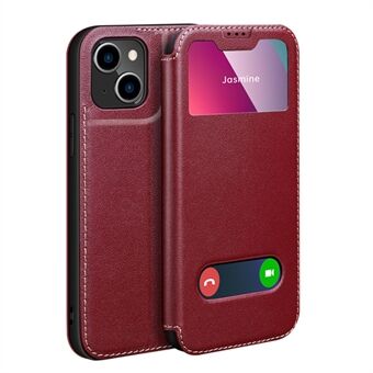 Scratch Resistant View Window Function Phone Case Genuine Leather Stand Phone Cover for iPhone 13 mini 5.4 inch