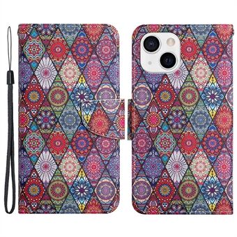 Pattern Printing Wallet Stand Design Magnetic Clasp PU Leather Phone Cover Flip Case for iPhone 13 mini 5.4 inch