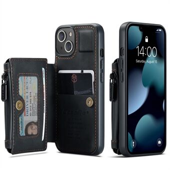 CASEME C20 Series Zipper Pocket Card Slots Wallet Design PU Leather and TPU Back Shell for iPhone 13 mini 5.4 inch