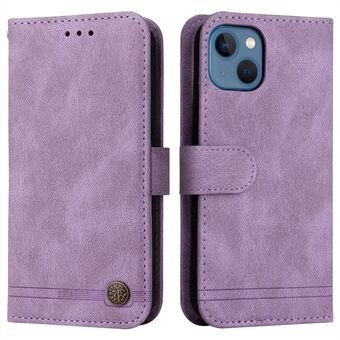 Tree Pattern For iPhone 13 mini 5.4 inch Metal Button Decor Stand Wallet PU Leather Phone Case Cover