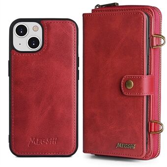 MEGSHI 020 Series Shockproof Magnetic Detachable Design Shockproof PU Leather TPU Wallet Cover Shoulder Bag for iPhone 13 mini 5.4 inch